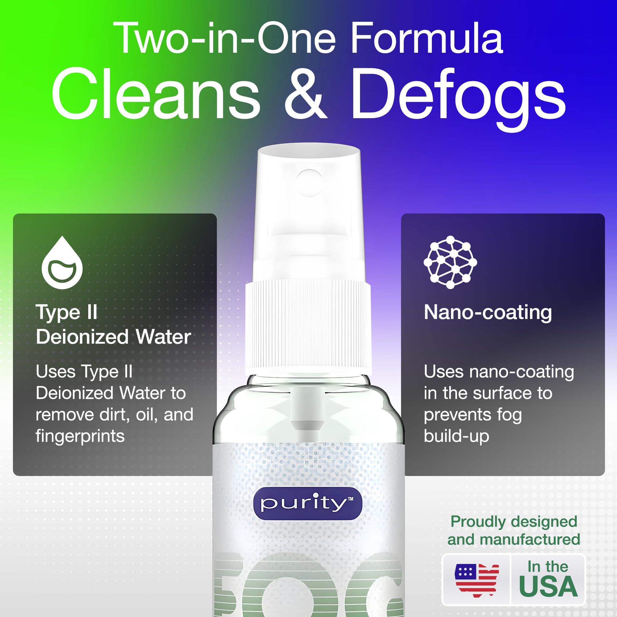 Spraying Purity Fog Stopper onto glasses for anti-fog application