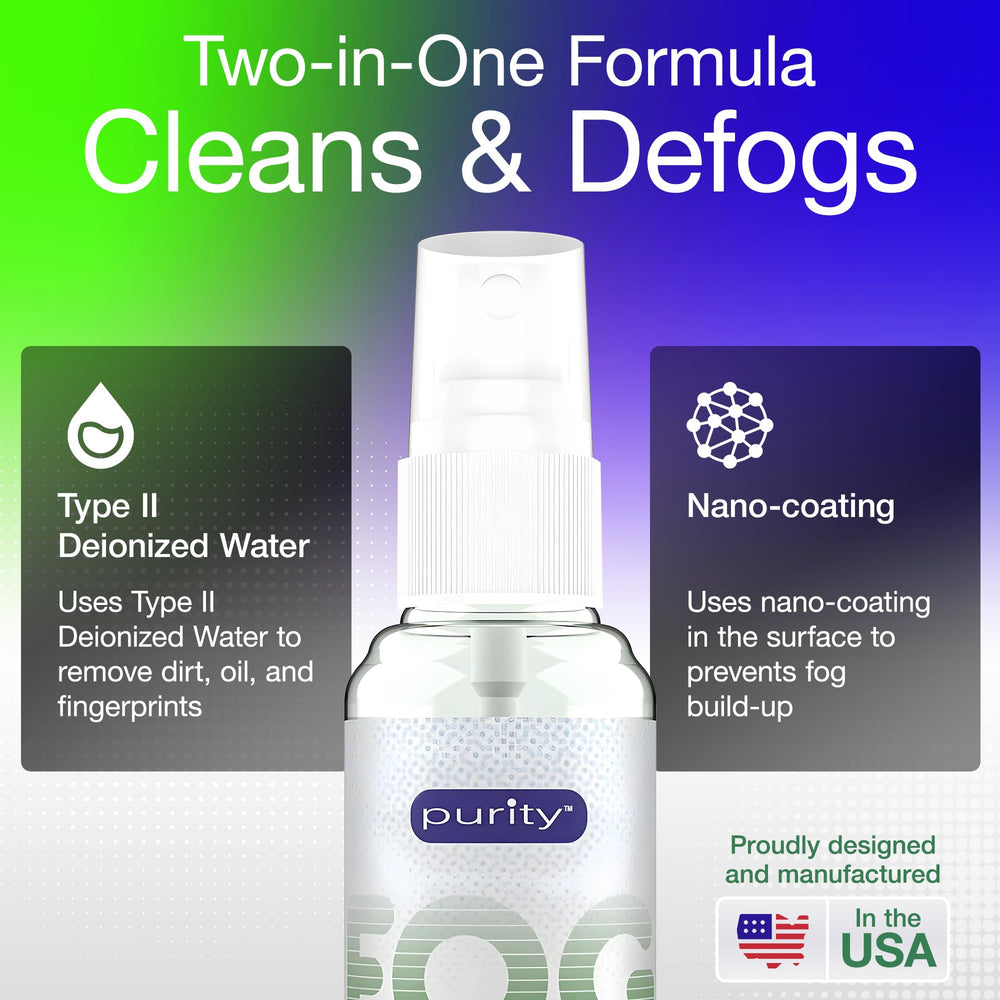Spraying Purity Fog Stopper onto glasses for anti-fog application
