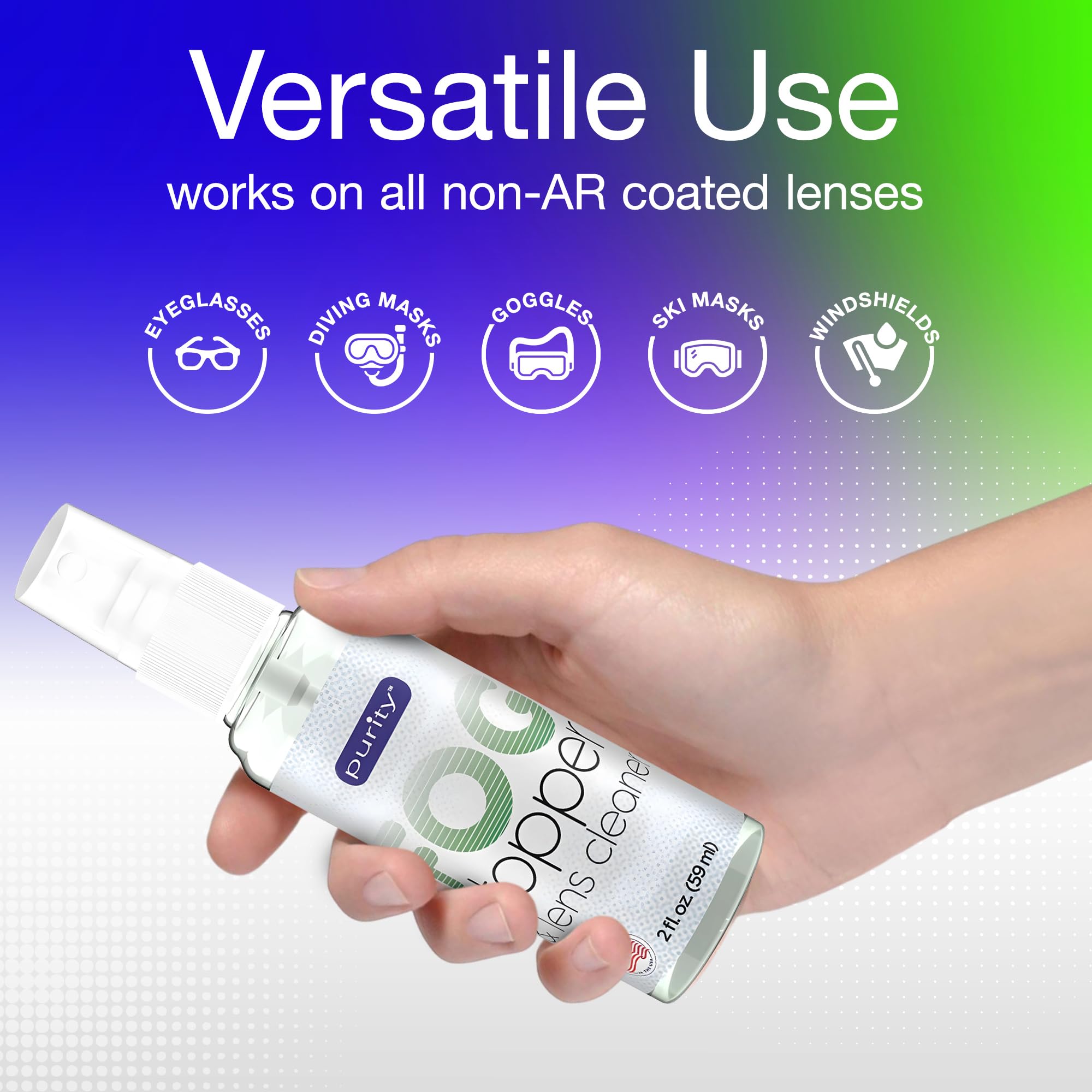 Lenses cleaned by Purity Fog Stopper on glass lenses
