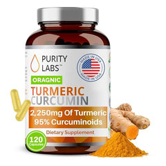 Hero image of Purity Labs Organic Turmeric Curcumin with Piperine 2250 mg per serving, 120 capsules
