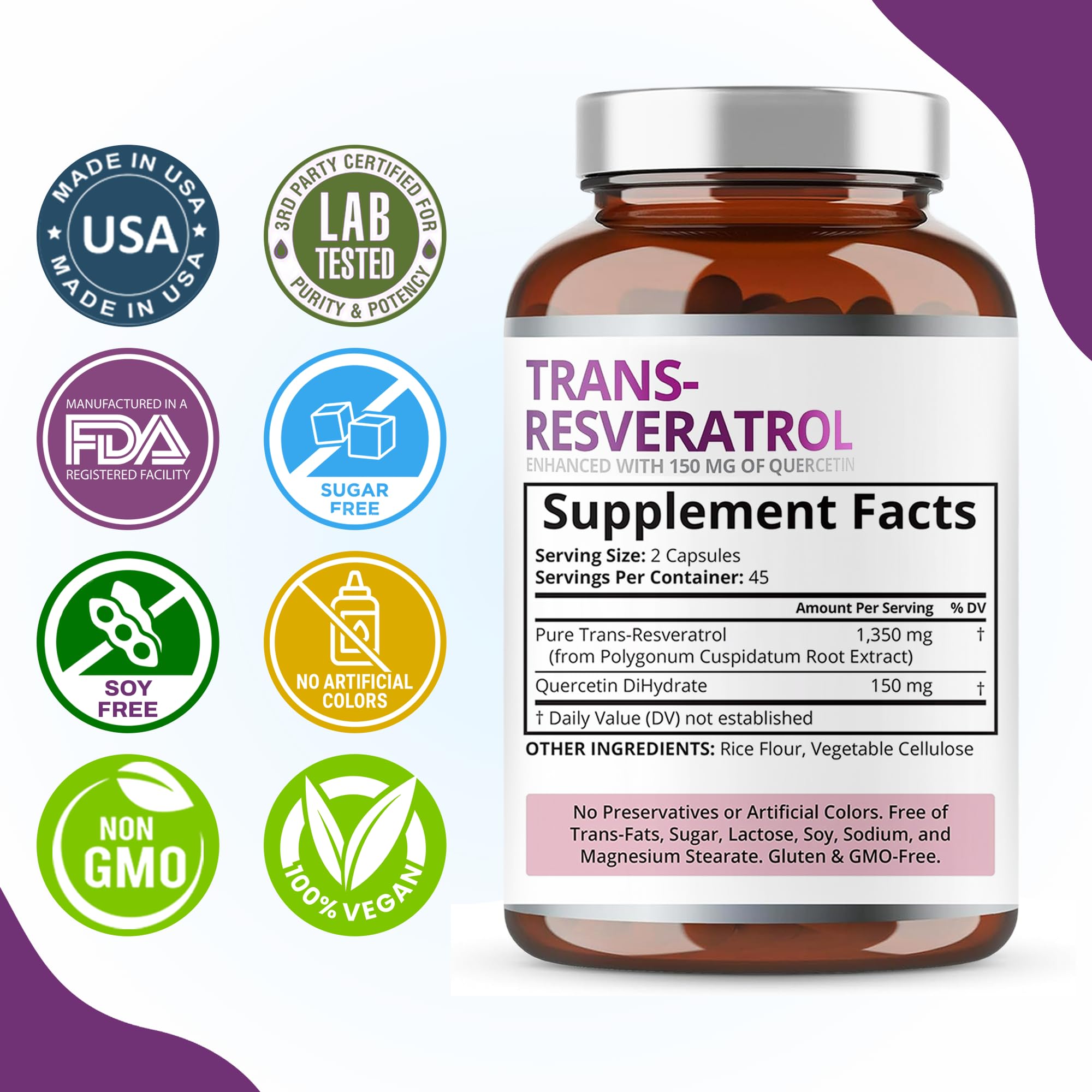 Quercetin and Trans-Resveratrol supplement ingredients