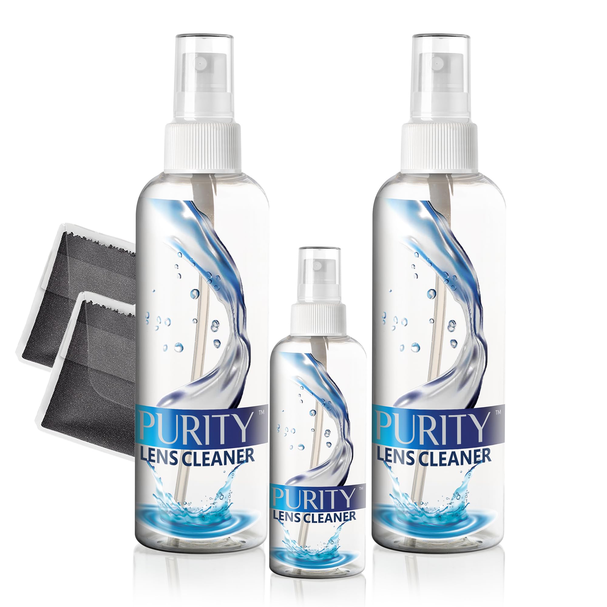 Purity Eyeglass Lens Cleaner Kit with two 8oz bottles and one 2oz spray bottle