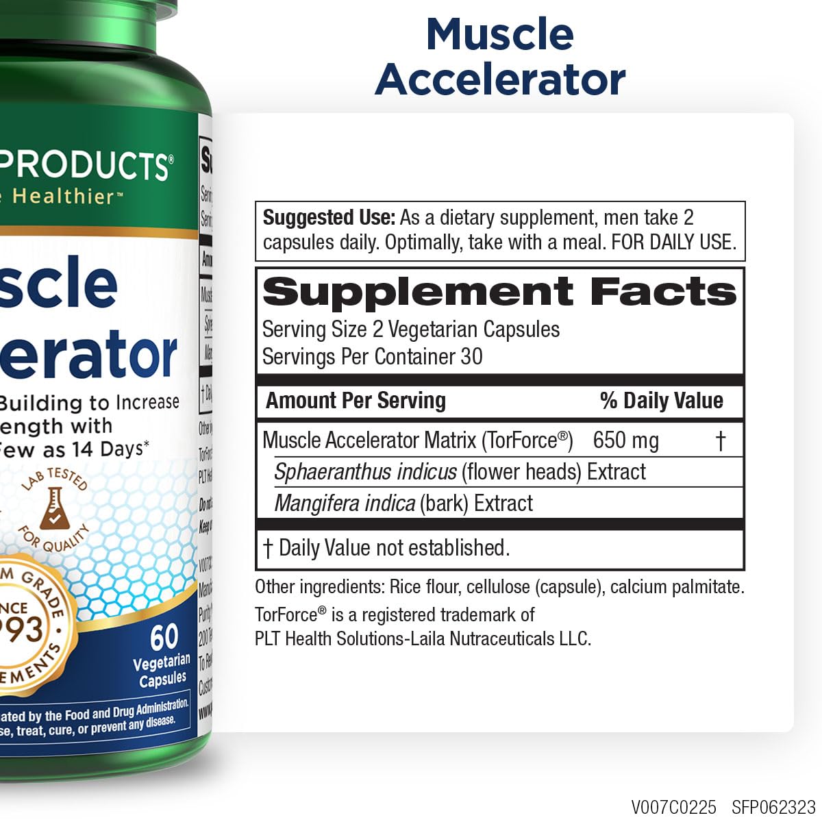Close-up of Purity Muscle Accelerator capsule showing 650 mg