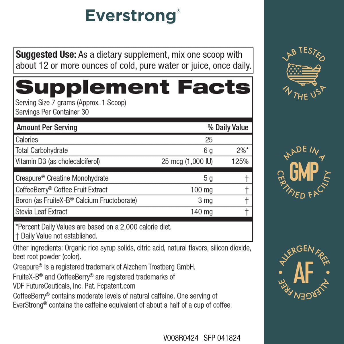Purity Products EverStrong bottle back label detailing ingredients for daily wellness.