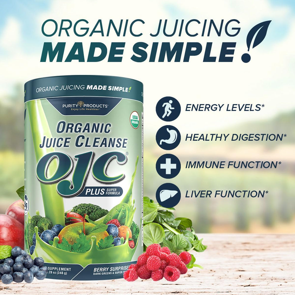 Purity Products OJC Plus Berry Surprise ingredients feature 30+ organic fruits and vegetables.