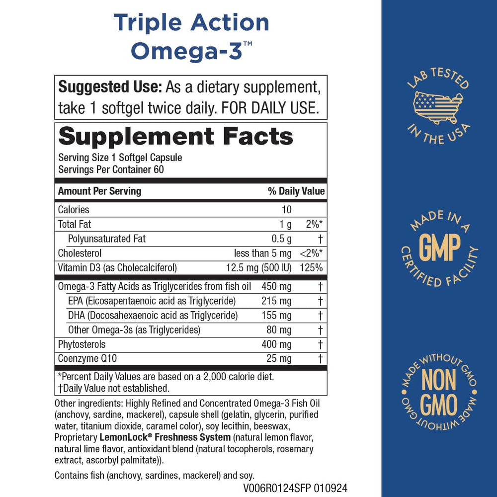 Purity Products Triple Action Omega-3 with DHA and EPA details highlighting high potency