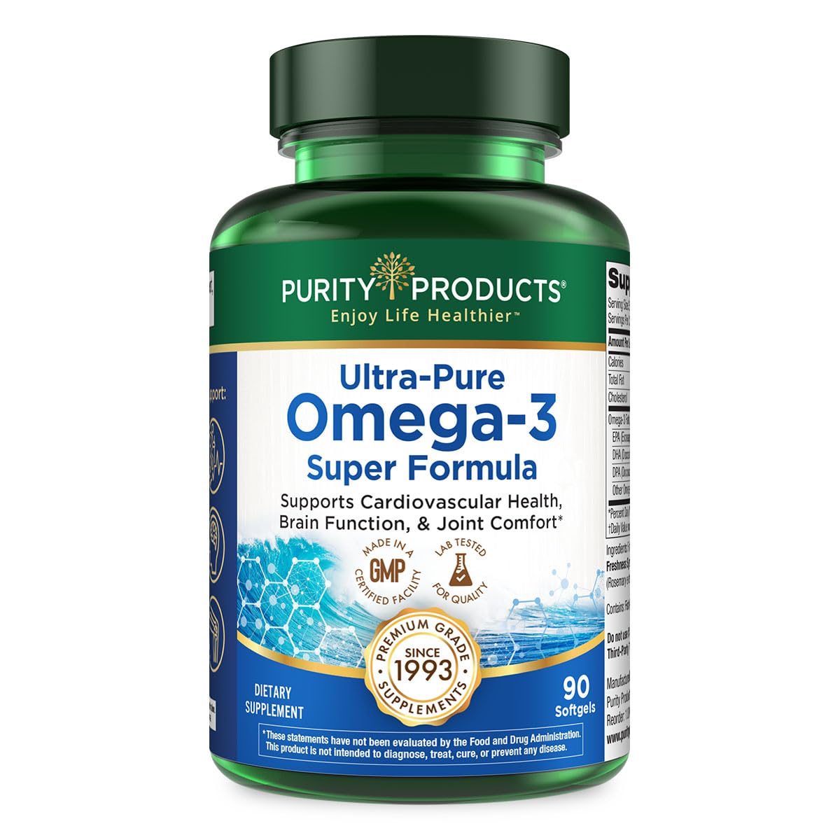 Purity Ultra-Pure Omega-3 Softgels bottle front