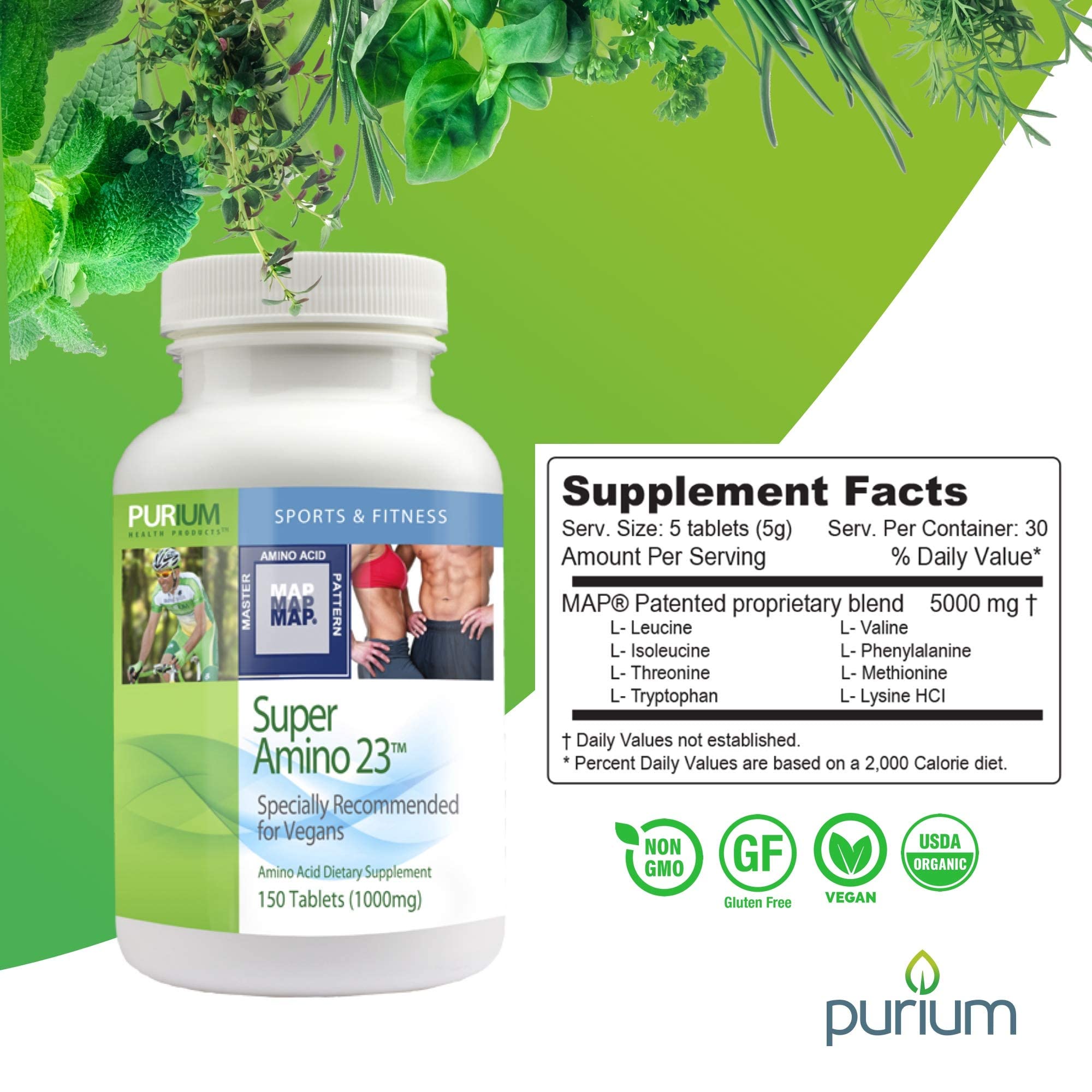 Purium Super Amino 23-150 ingredients list and MAP amino acids