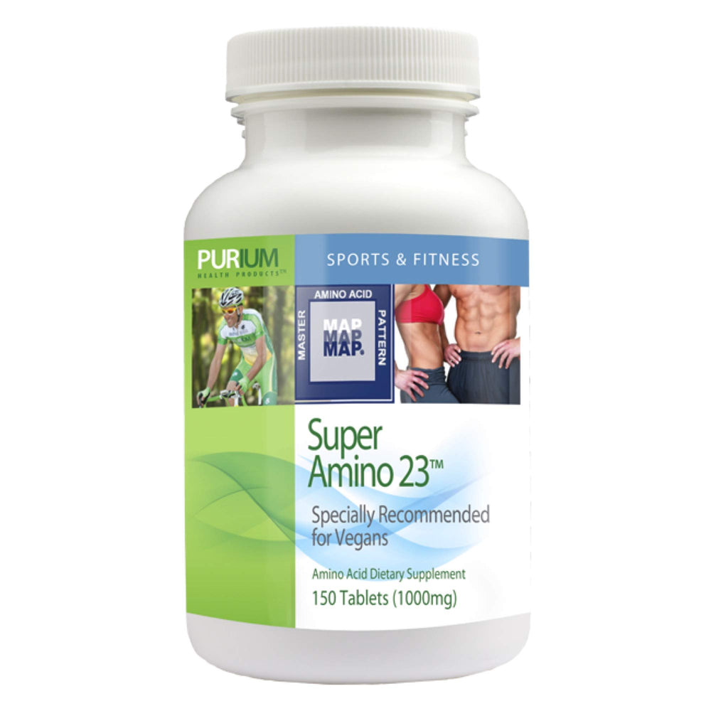 Front view of Purium Super Amino 23-150 vegan tablets bottle