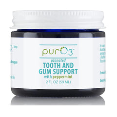 PurO3 Ozone Tooth & Gum Support 2 oz gel bottle with peppermint scent and ozonated olive oil