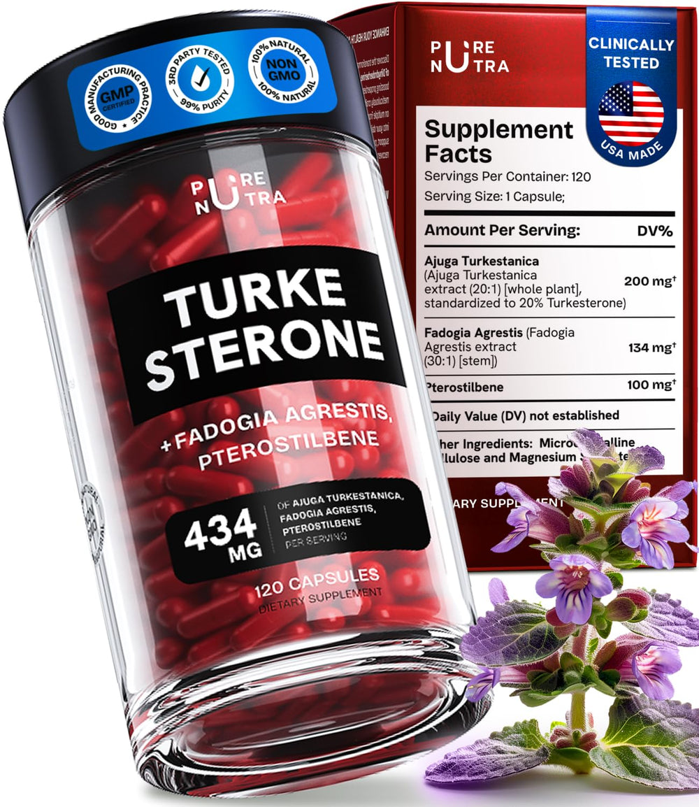 PureNutra Turkesterone capsules front label highlights potency and purity.