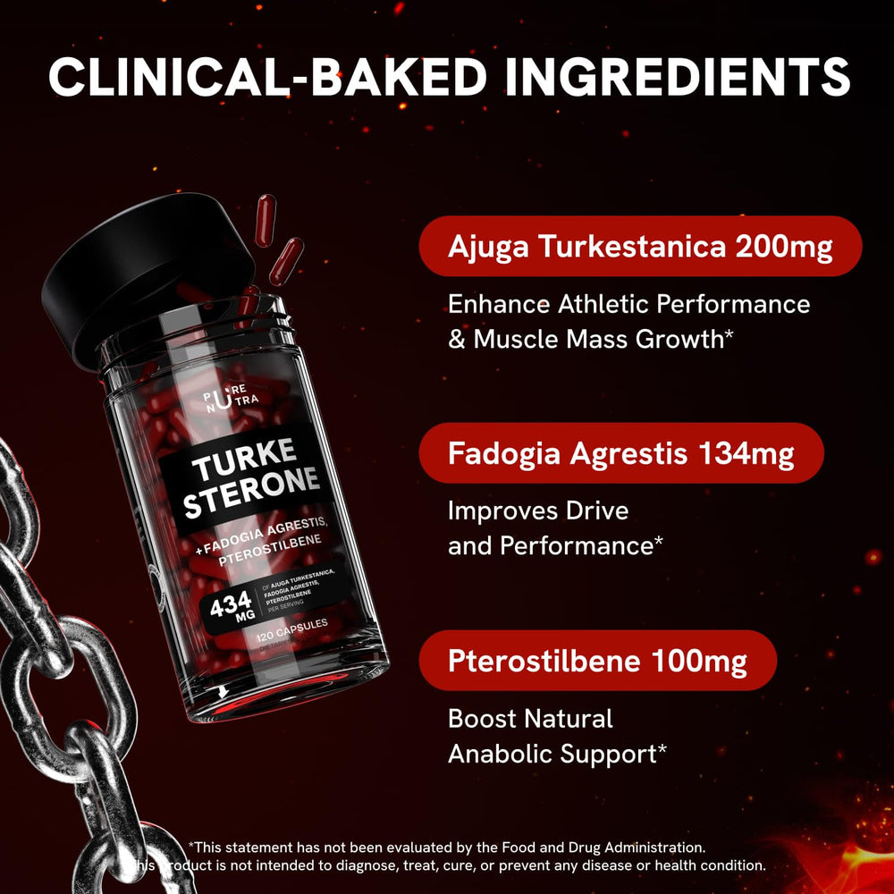PureNutra Turkesterone capsules packaged bottle emphasizes long lasting four-month supply.