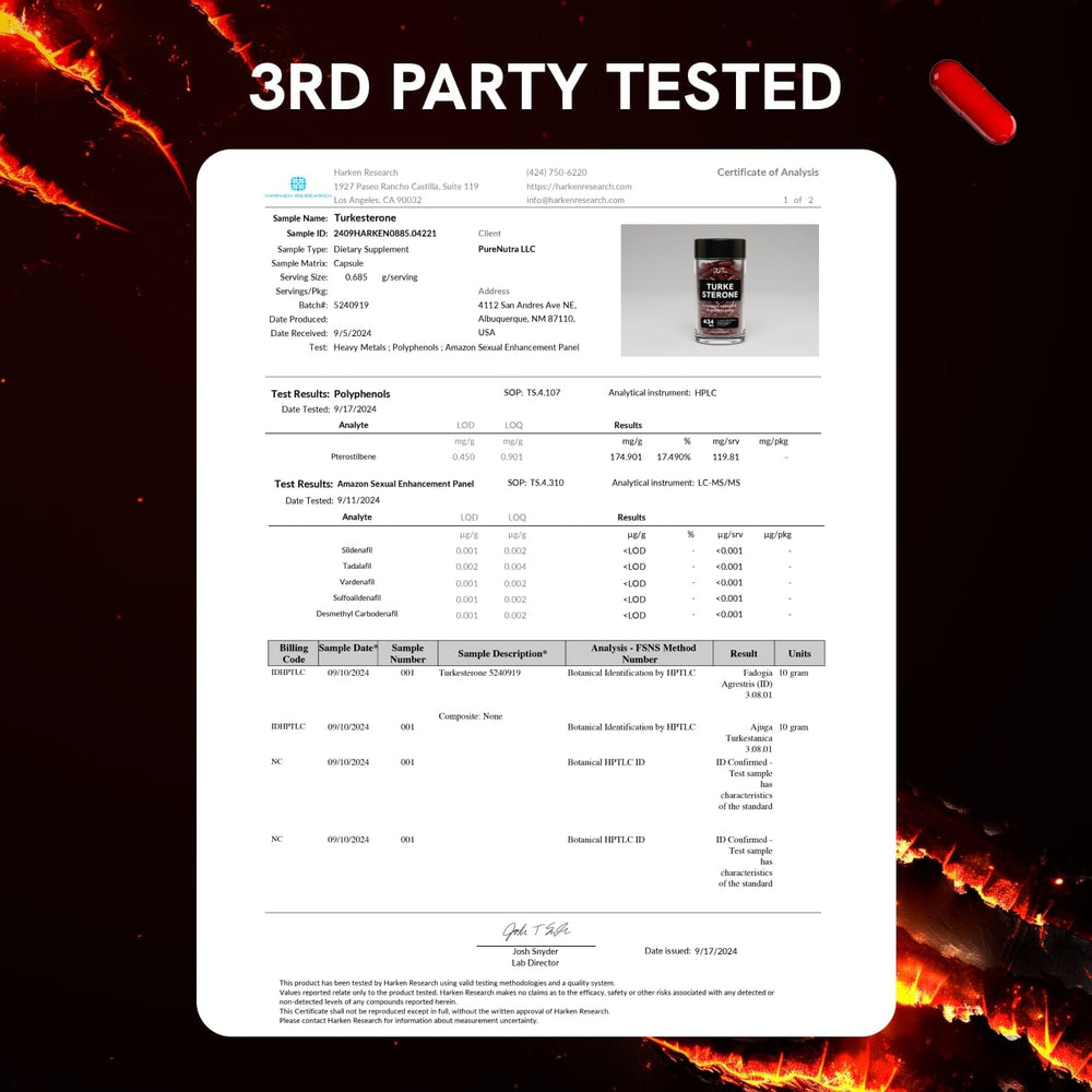 PureNutra Turkesterone third-party tested badge signals trusted quality.