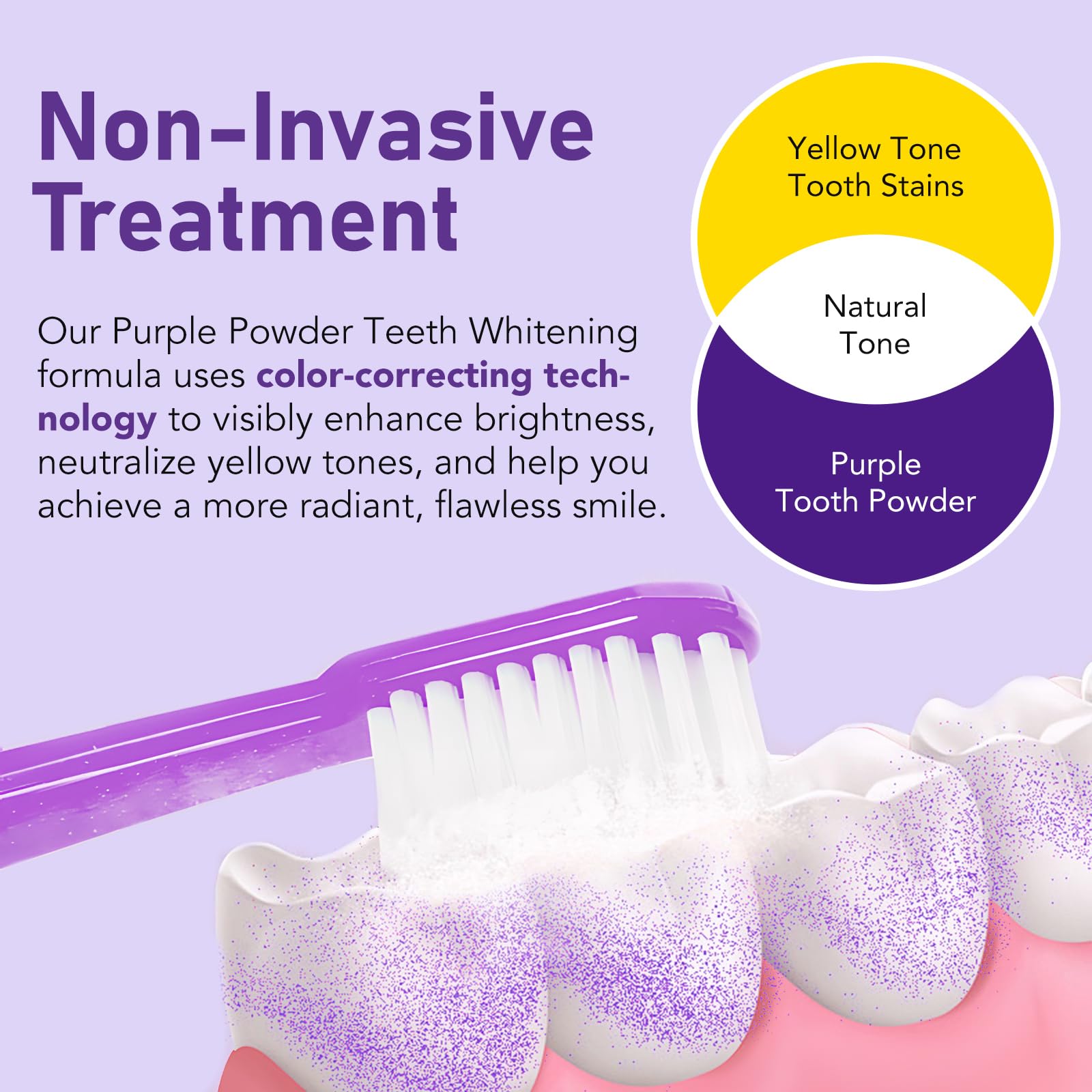 Smiling person using purple toothpaste for whitening without sensitivity