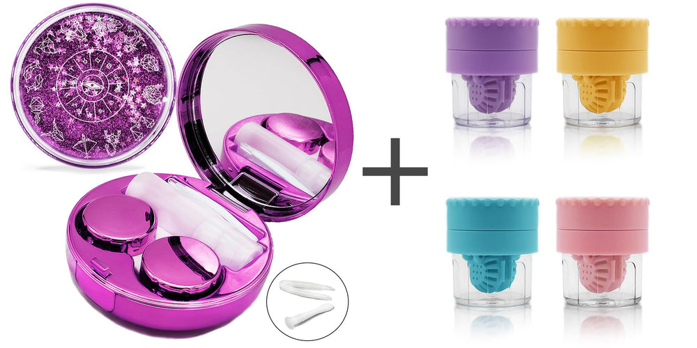 Purple contact lens case tool kit with four color washers - multi-color (image 1)