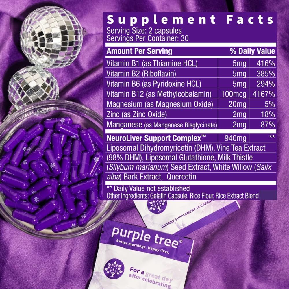 Close-up of Purple Tree bottle showing 60 capsules