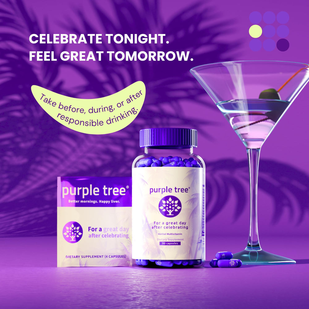 Purple Tree ingredients: DHM, liposomal glutathione, milk thistle, willow bark