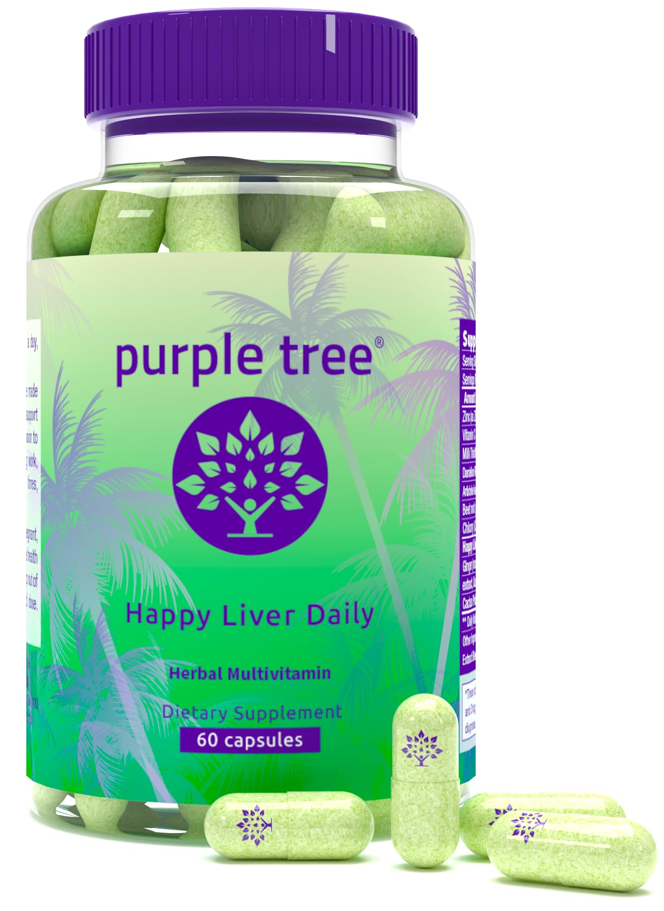 Purple Tree Happy Liver Daily bottle with 60 veggie capsules