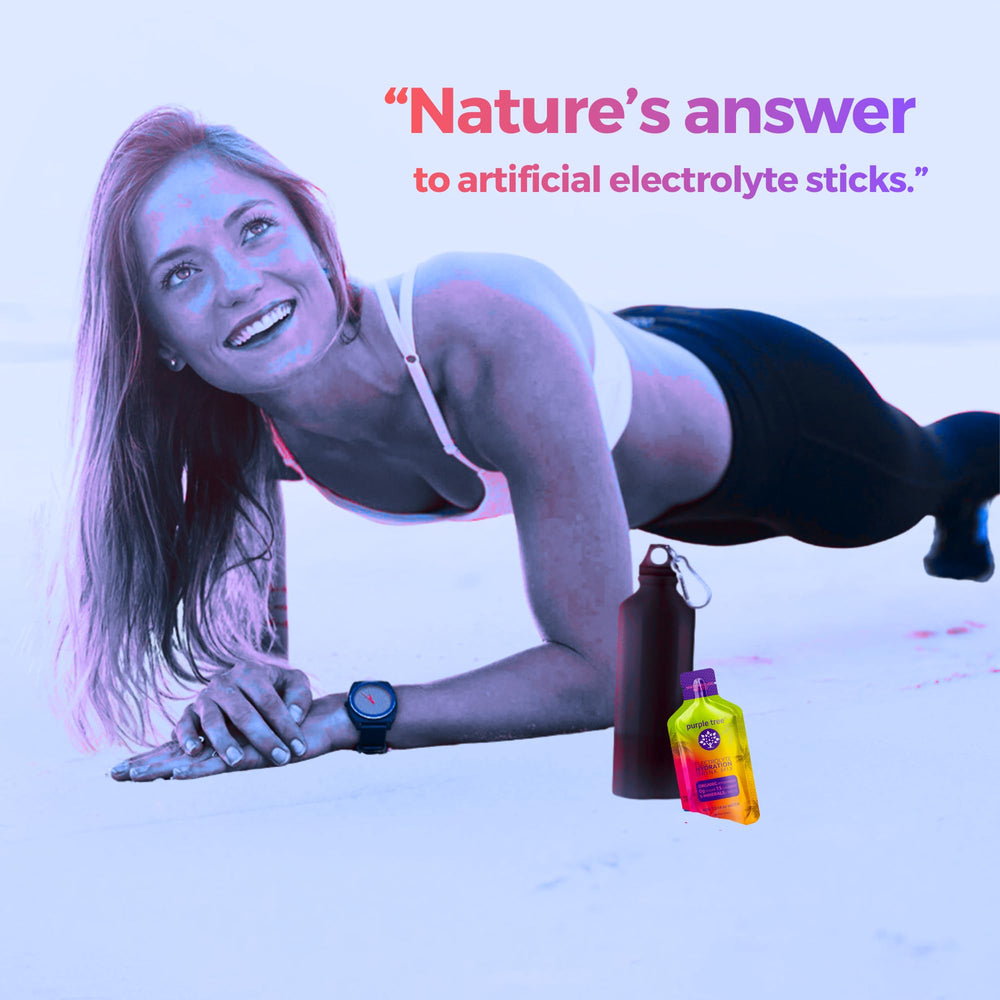 purple tree electrolyte packets glass with bubbles showing bubbly hydration