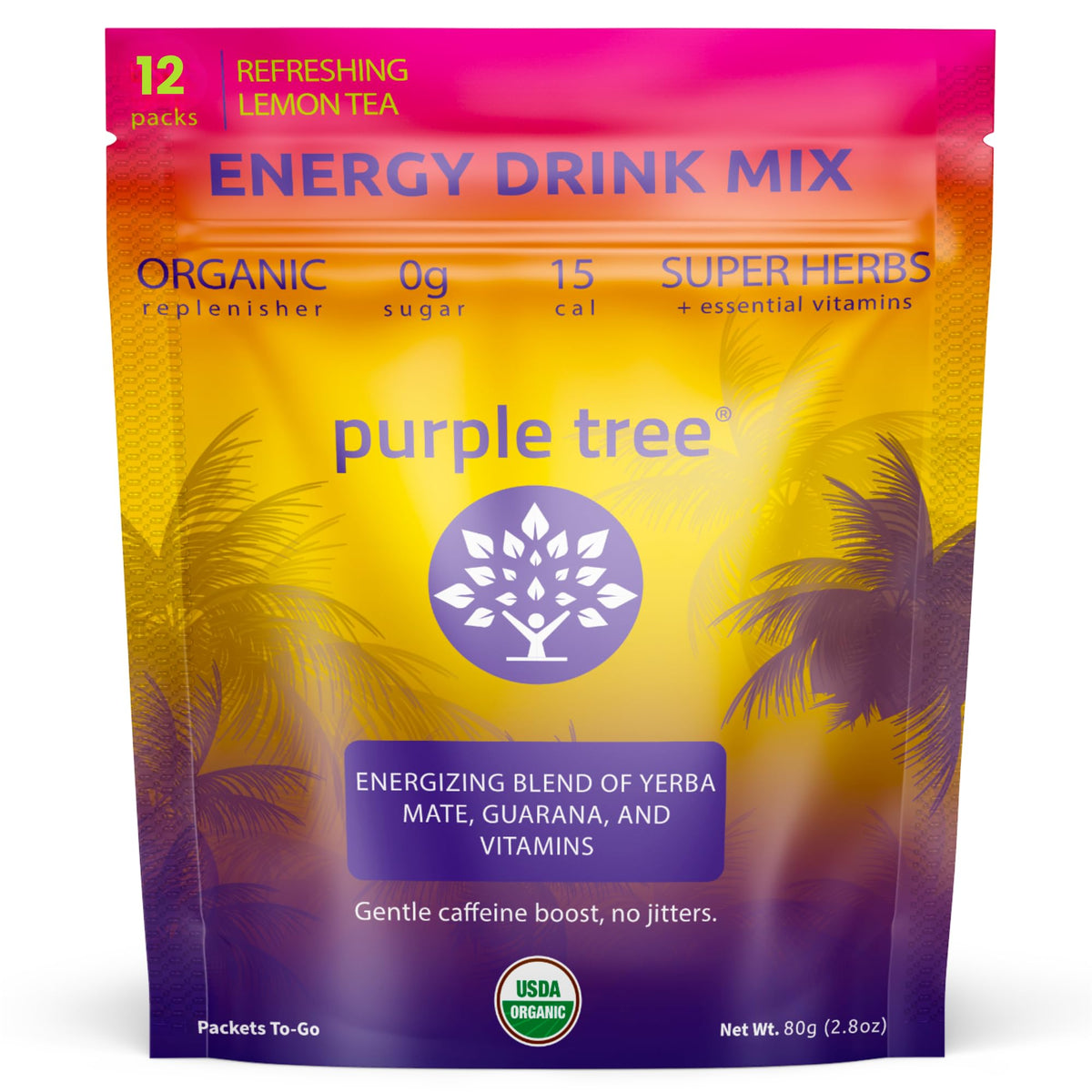 Purple Tree Organic Energy Sticks Lemon Iced Tea 12-pack packaging
