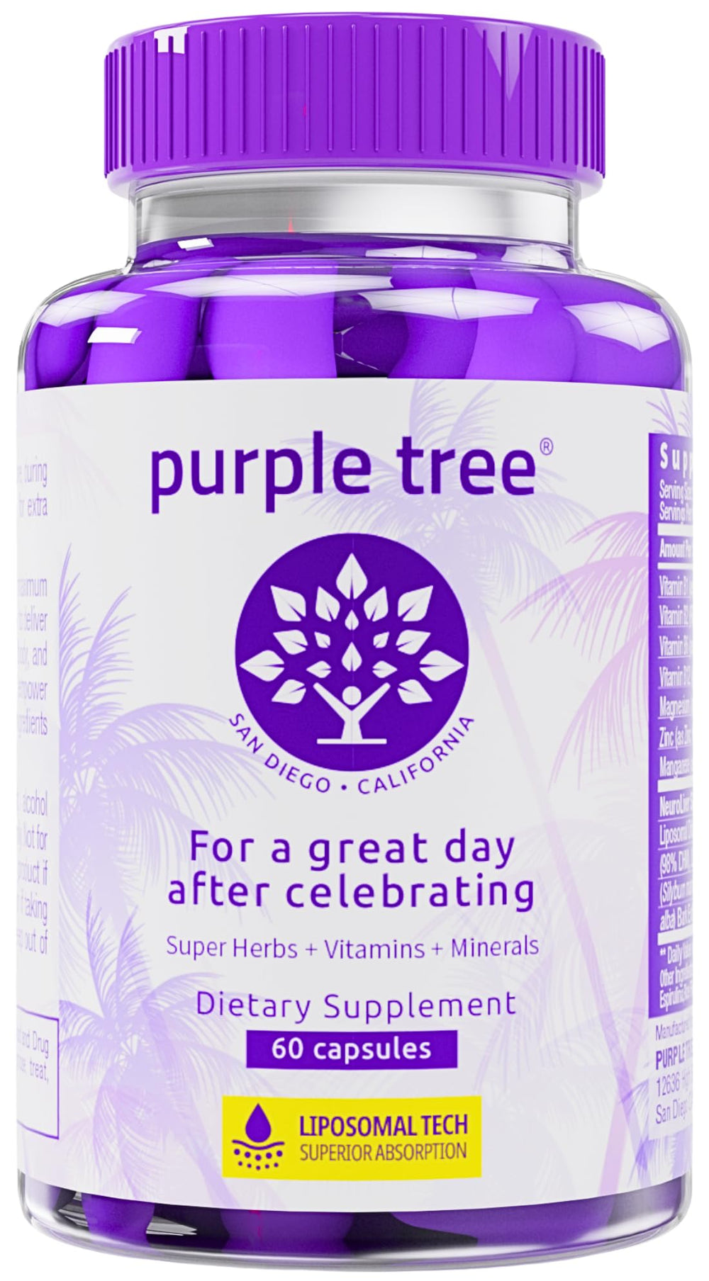 Purple Tree Post-Celebration Wellness bottle with label
