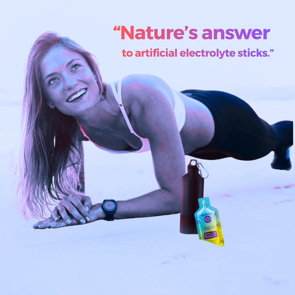 Purple Tree mineral salts dissolve in water for balanced rehydration.