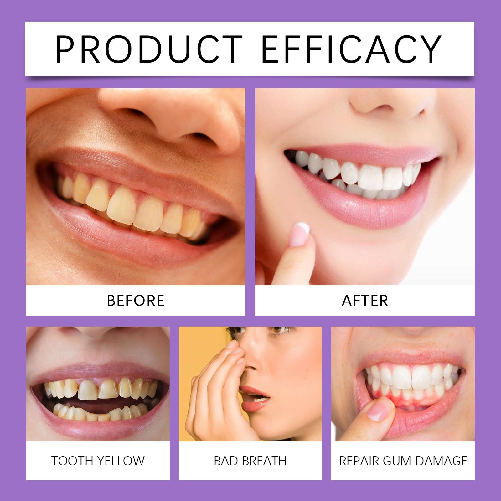 Fresh breath and whitening benefits icons on packaging