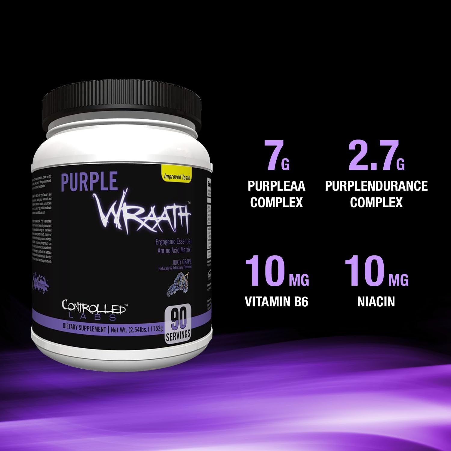Purple Wraath poured in water in a glass for pre-during workout hydration.