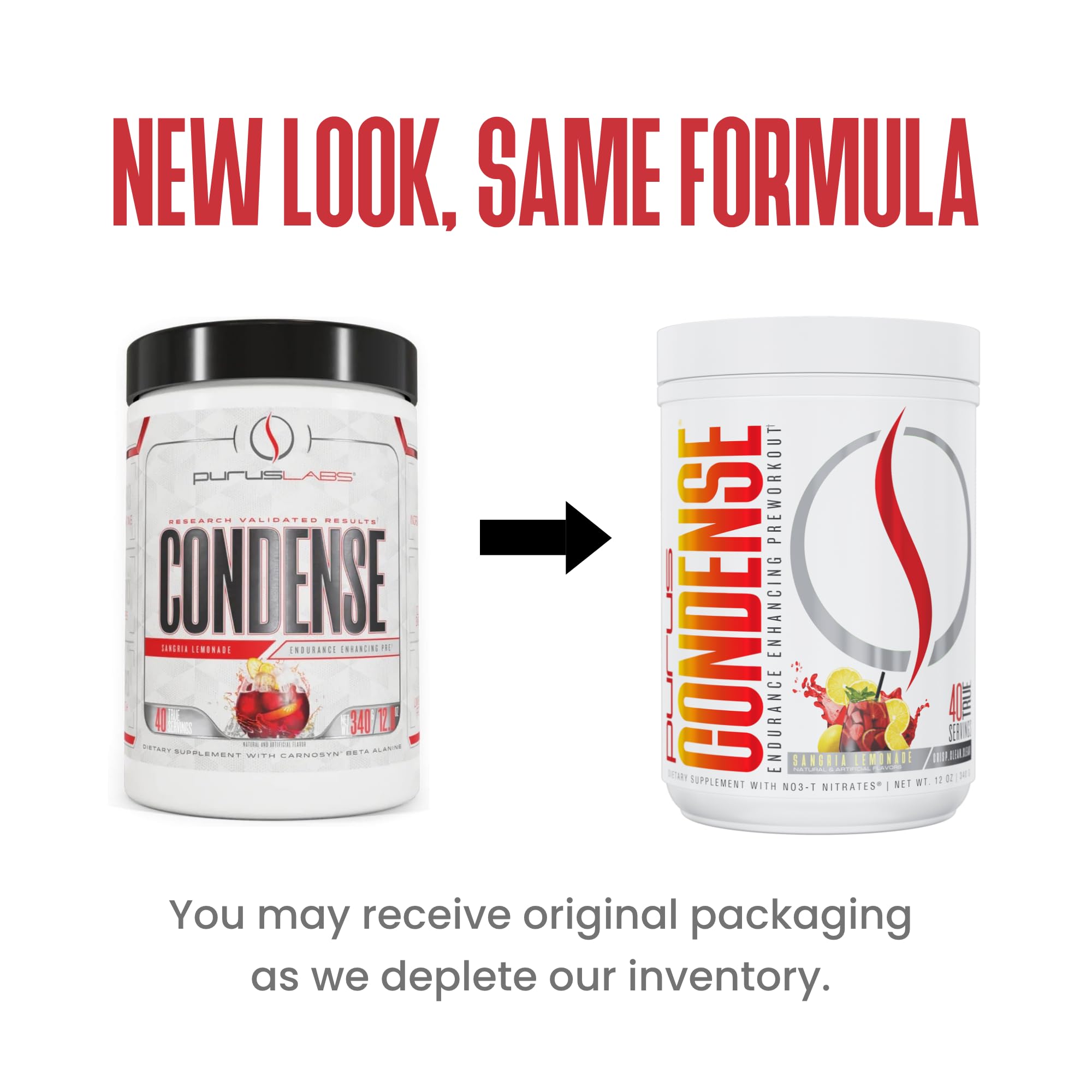 Purus Labs CONDENSE preworkout tub back label highlights zero creatine formulation.
