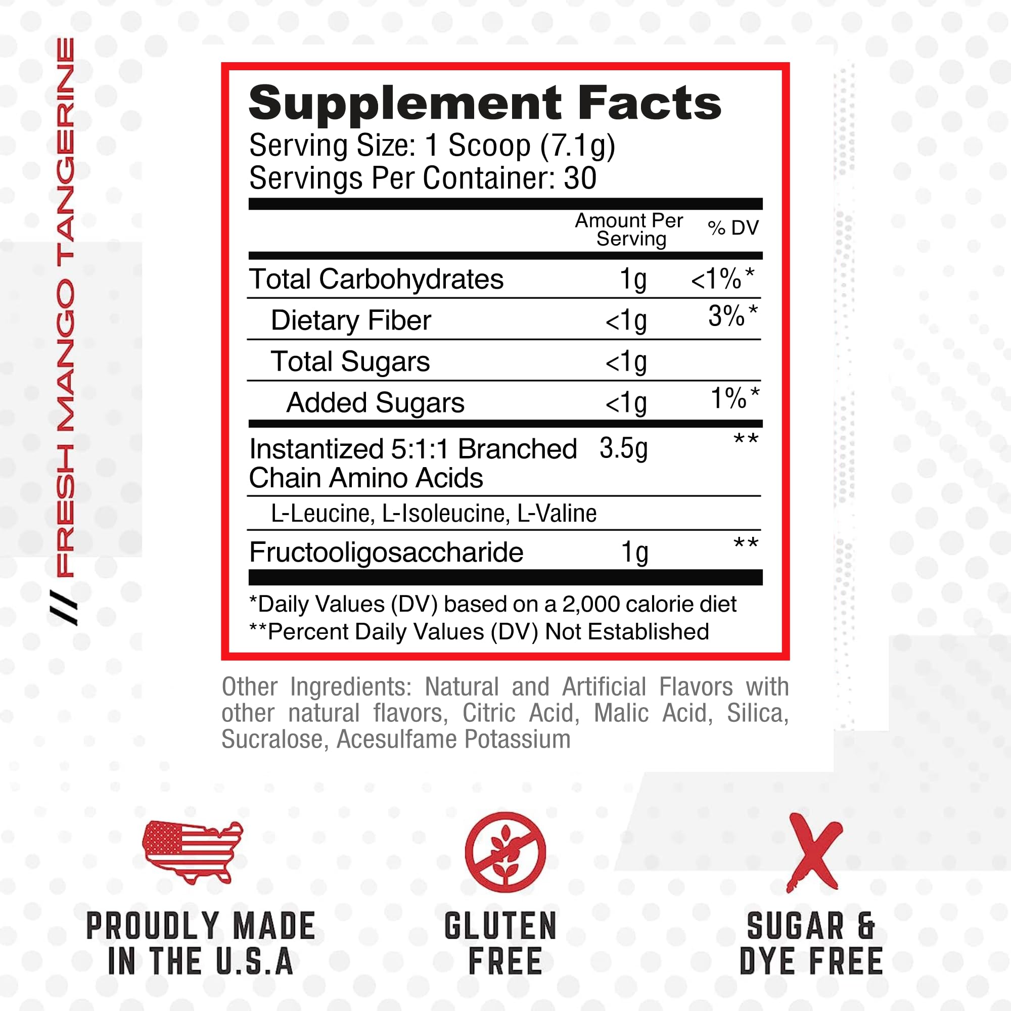 Label and ingredients of Purus Labs Everyday Amino BCAA Powder