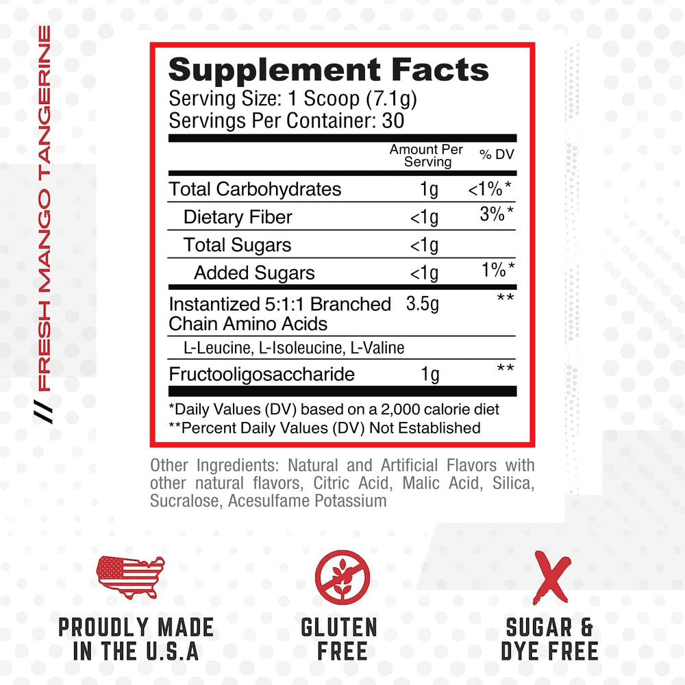 Label and ingredients of Purus Labs Everyday Amino BCAA Powder