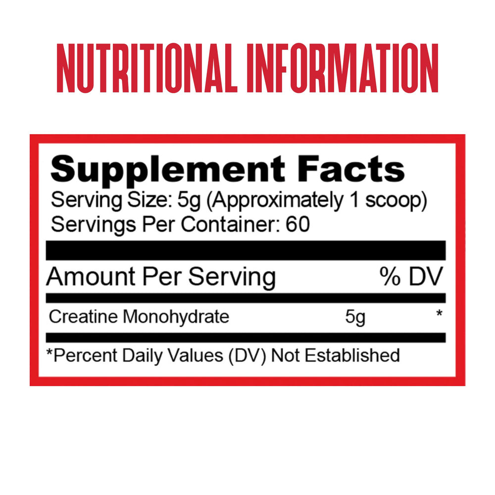 Creatine powder label showing 100% pure micronized creatine monohydrate