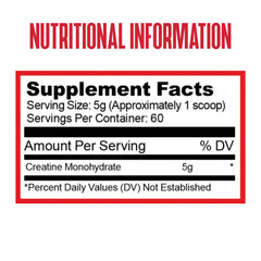 Creatine powder label showing 100% pure micronized creatine monohydrate