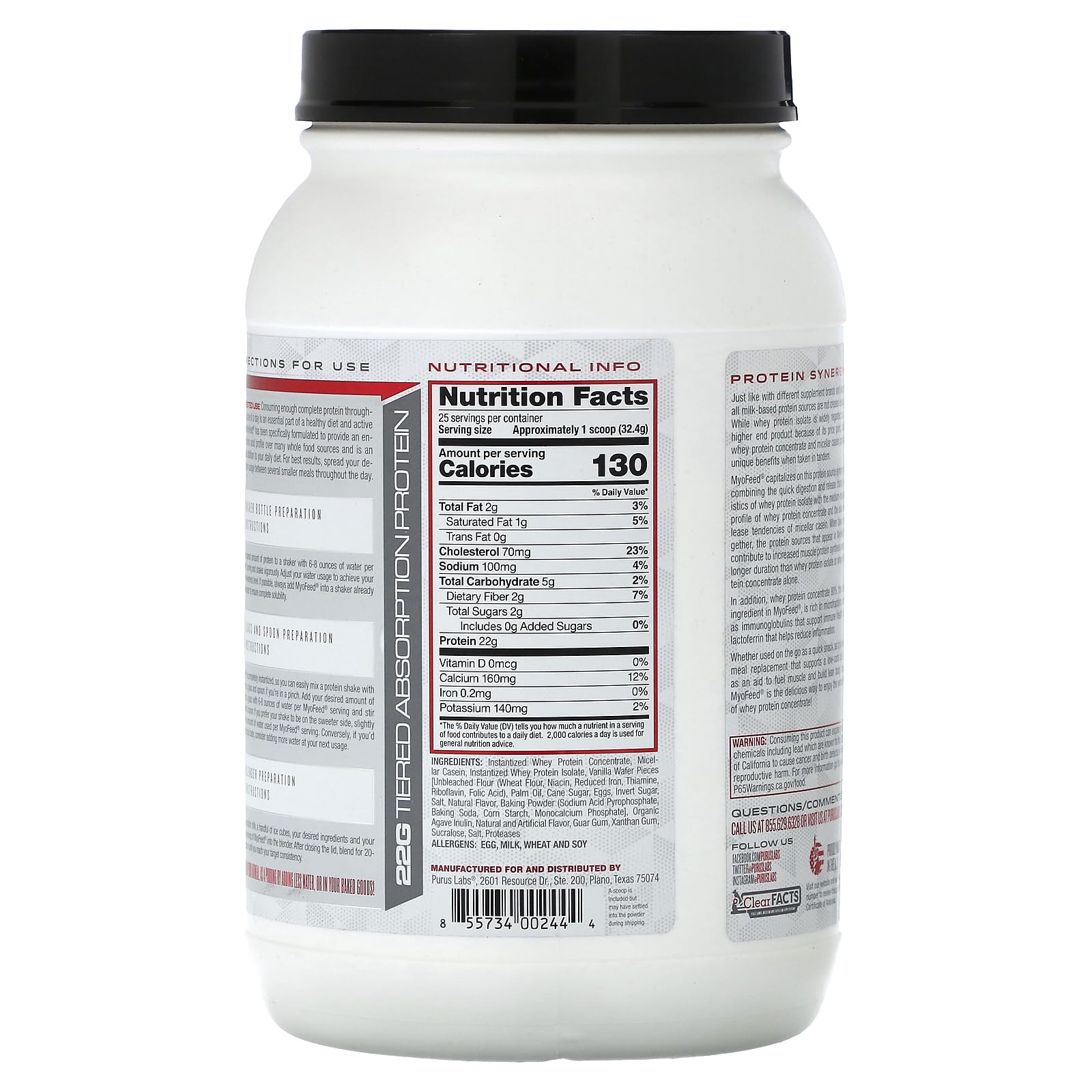 Purus Labs MyoFeed blended protein shake in glass highlights vanilla flavor and easy mixing.