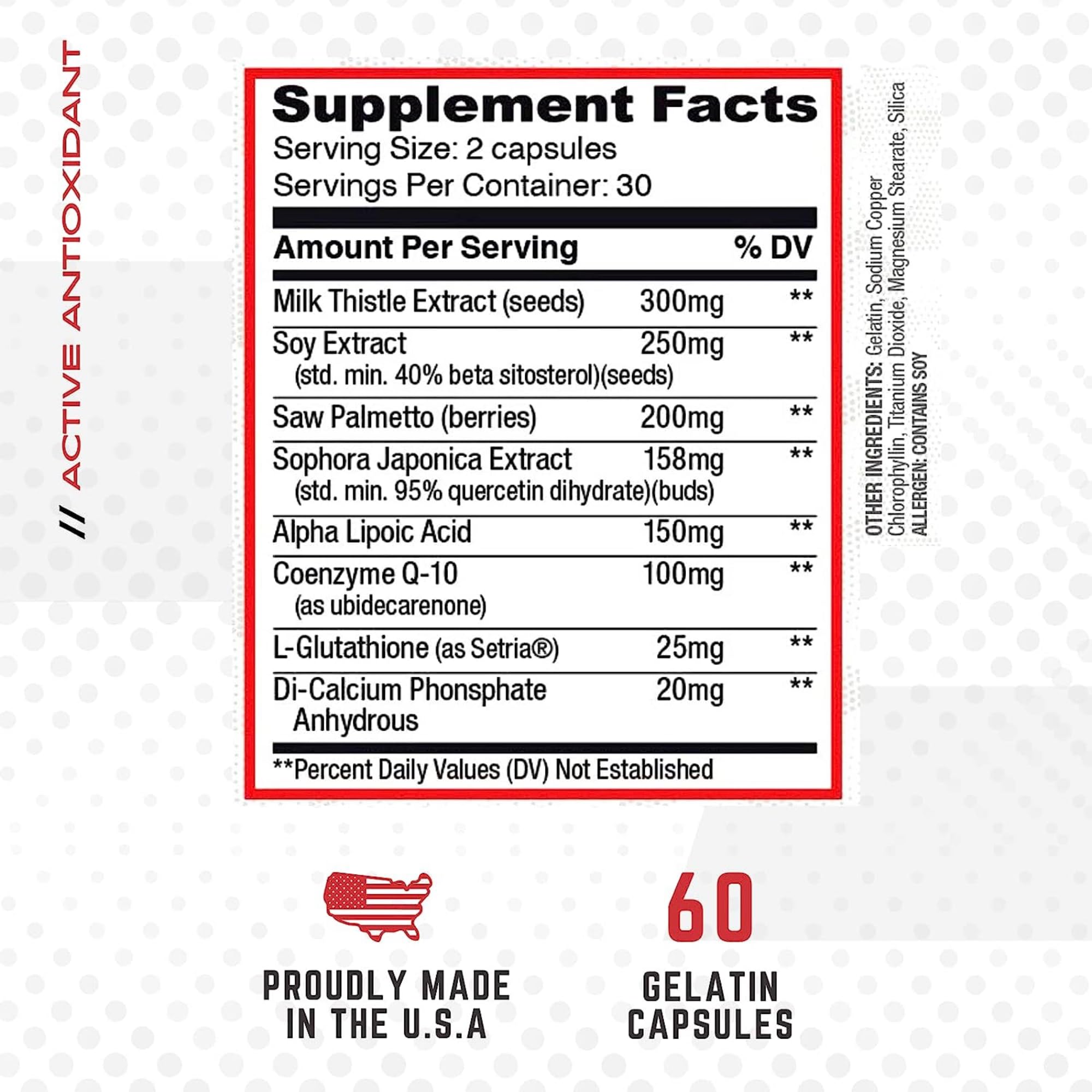 Milk thistle extract and antioxidant ingredients for Organ Shield