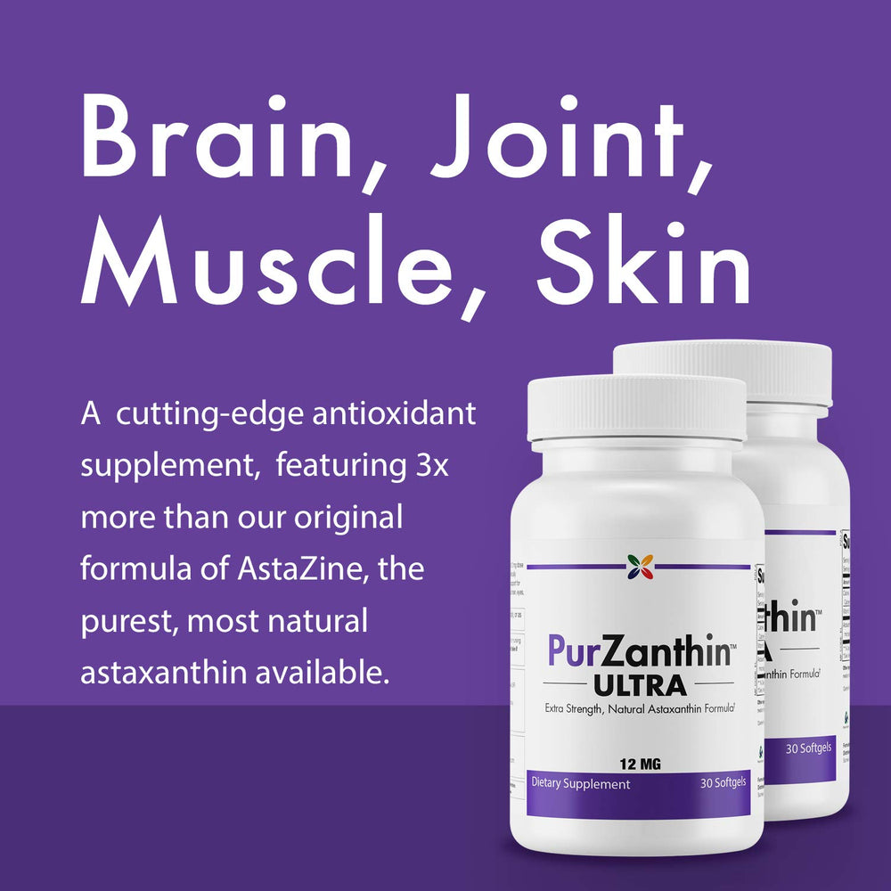 Back view of PurZanthin Ultra Natural Astaxanthin 12 mg Softgels bottle
