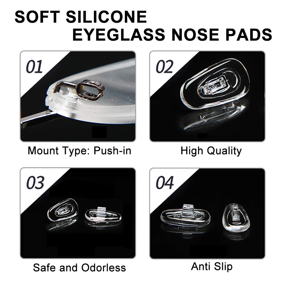 Push-in nose pads displayed on glasses frame