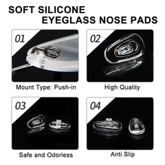 Push-in nose pads displayed on glasses frame