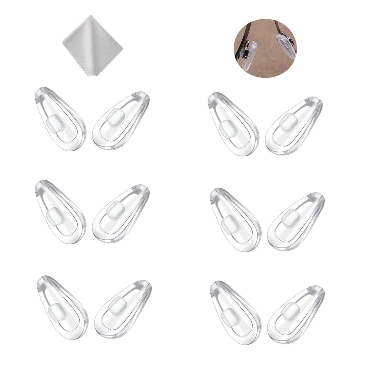 Six pairs of push-in eyeglasses nose pads, 15mm soft silicone air cushion