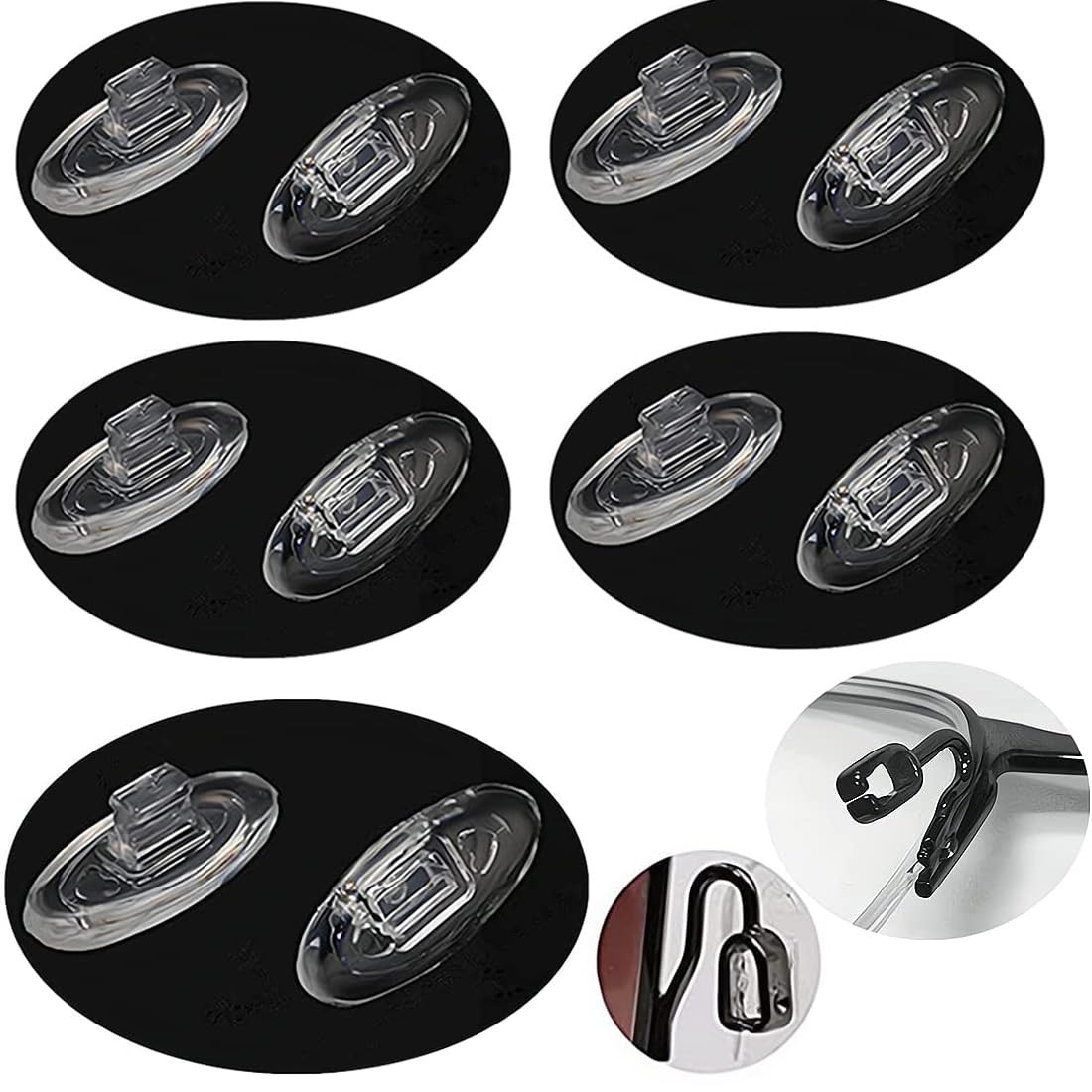 5-pack push-in nose pads for glasses, clear, 14mm, oval silicone