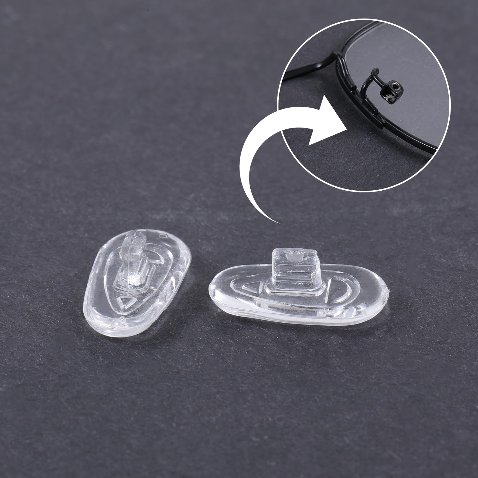 Non-slip silicone nose pads installed on eyewear
