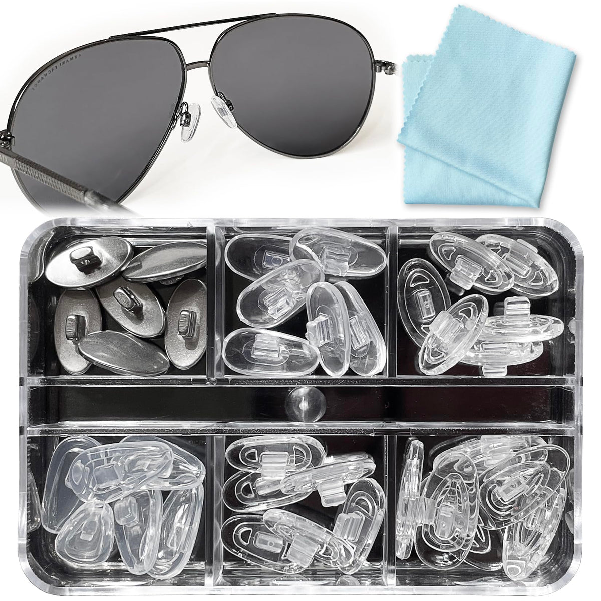 Push-in nose pads kit with six size options for glasses