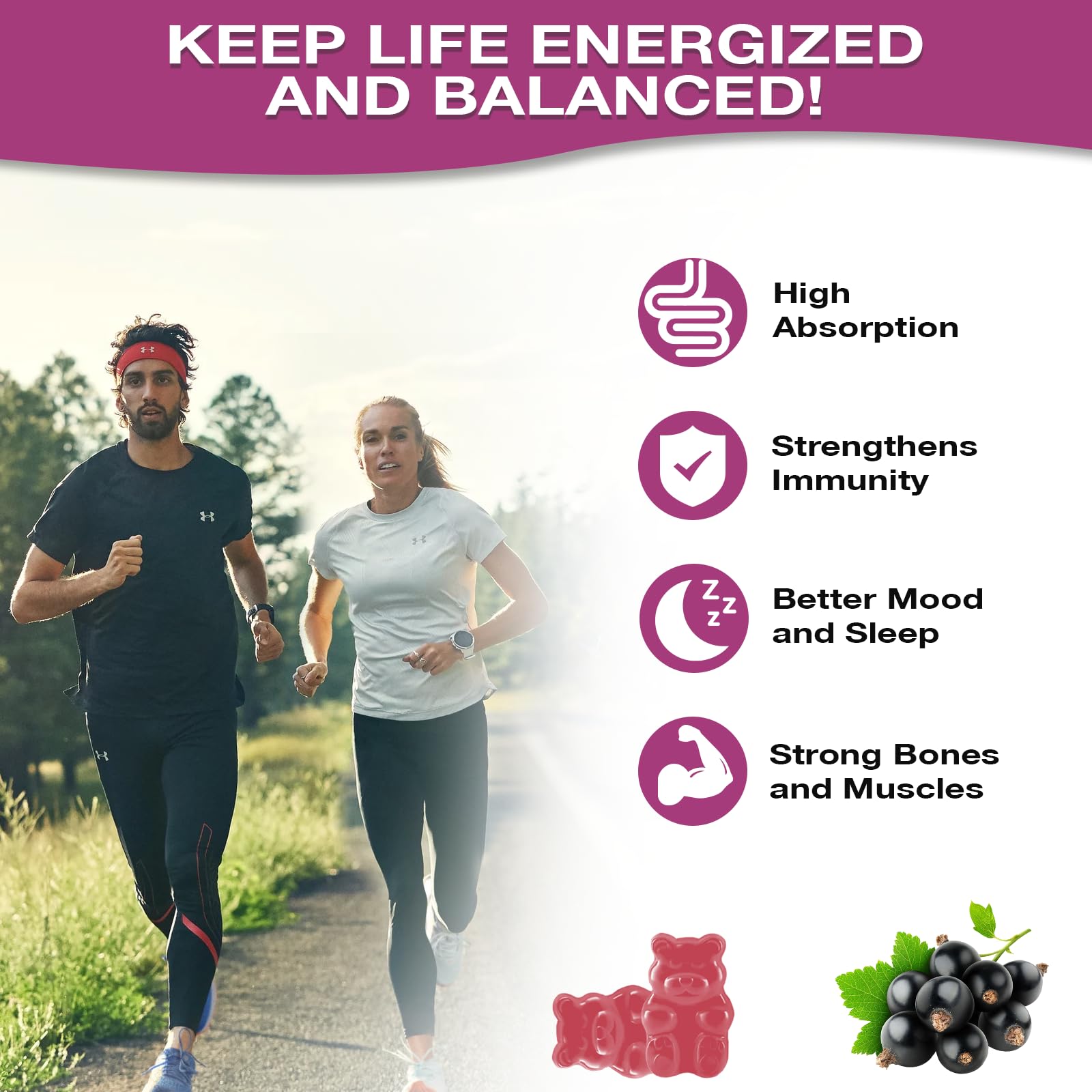 Healthy joints concept with gummies and lifestyle imagery