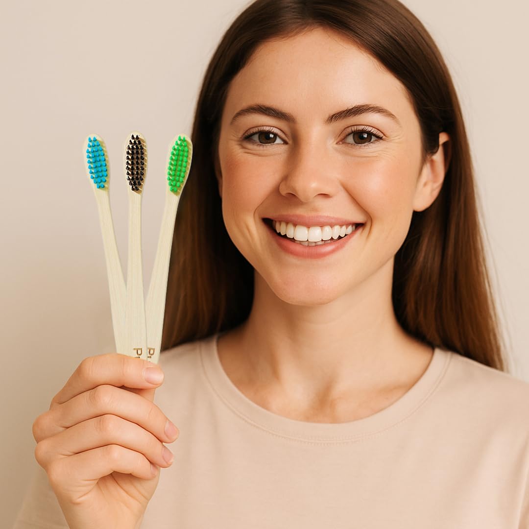 Close-up view of soft bristles on the bamboo toothbrush