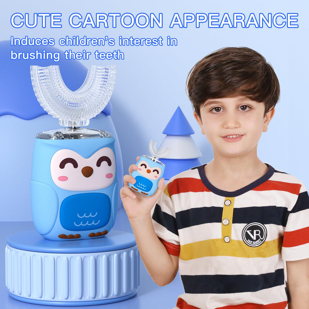 U-shaped brush head providing 360-degree cleaning for kids' teeth
