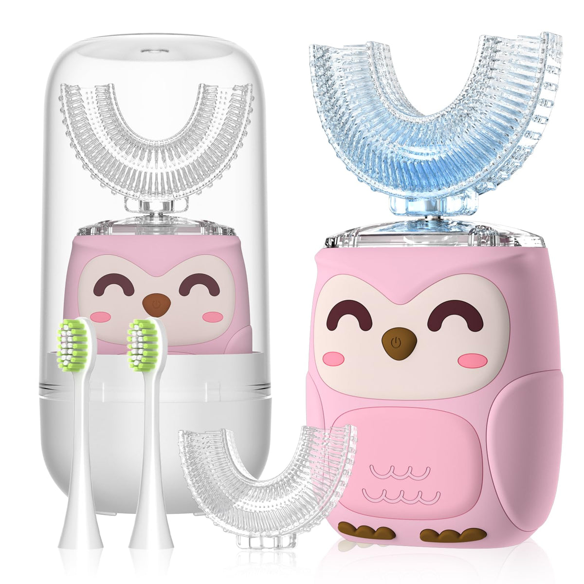 PVOGRT Kids U-Shaped Electric Toothbrush Pink with Axolotl Design
