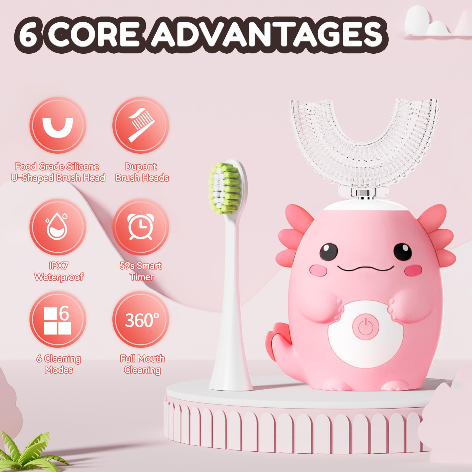 Axolotl U-Shaped Kids Toothbrush pink highlights