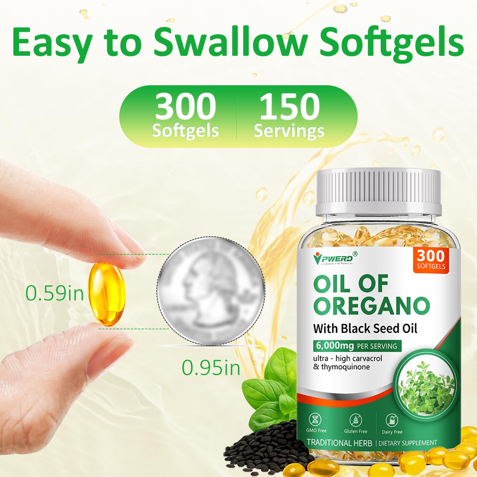 150-day supply shown by bottle of 300 softgels