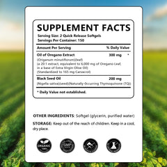 Organic oregano oil and black seed oil softgels label