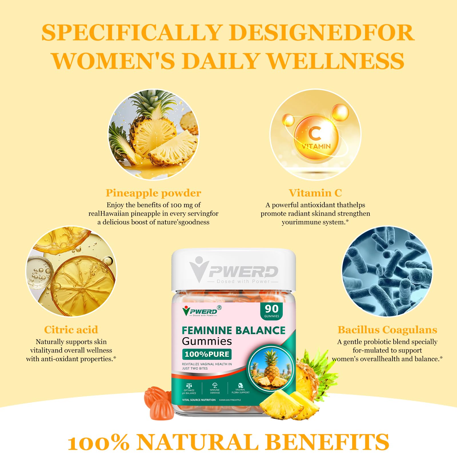 Vitamin C and probiotic ingredients highlighted on label